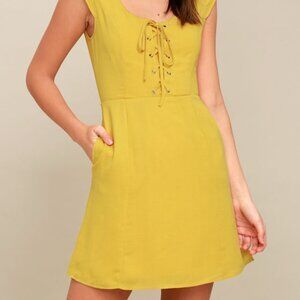 Lulus Sunny Spot Mustard Yellow Lace-up Dress - Size X-Large
